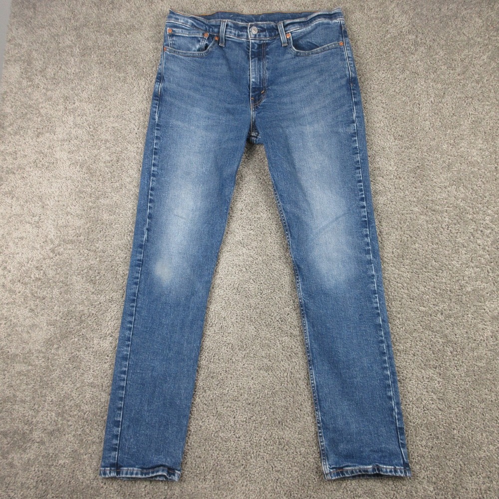 Levis Jeans Mens 34x32 Blue 511 Slim Straight Faded Whisker Zip Fly Denim Pants